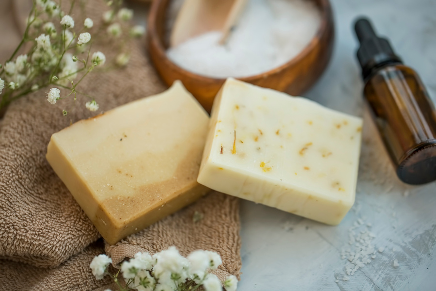 Natural handmade soap bars with flowers, spa organic soap